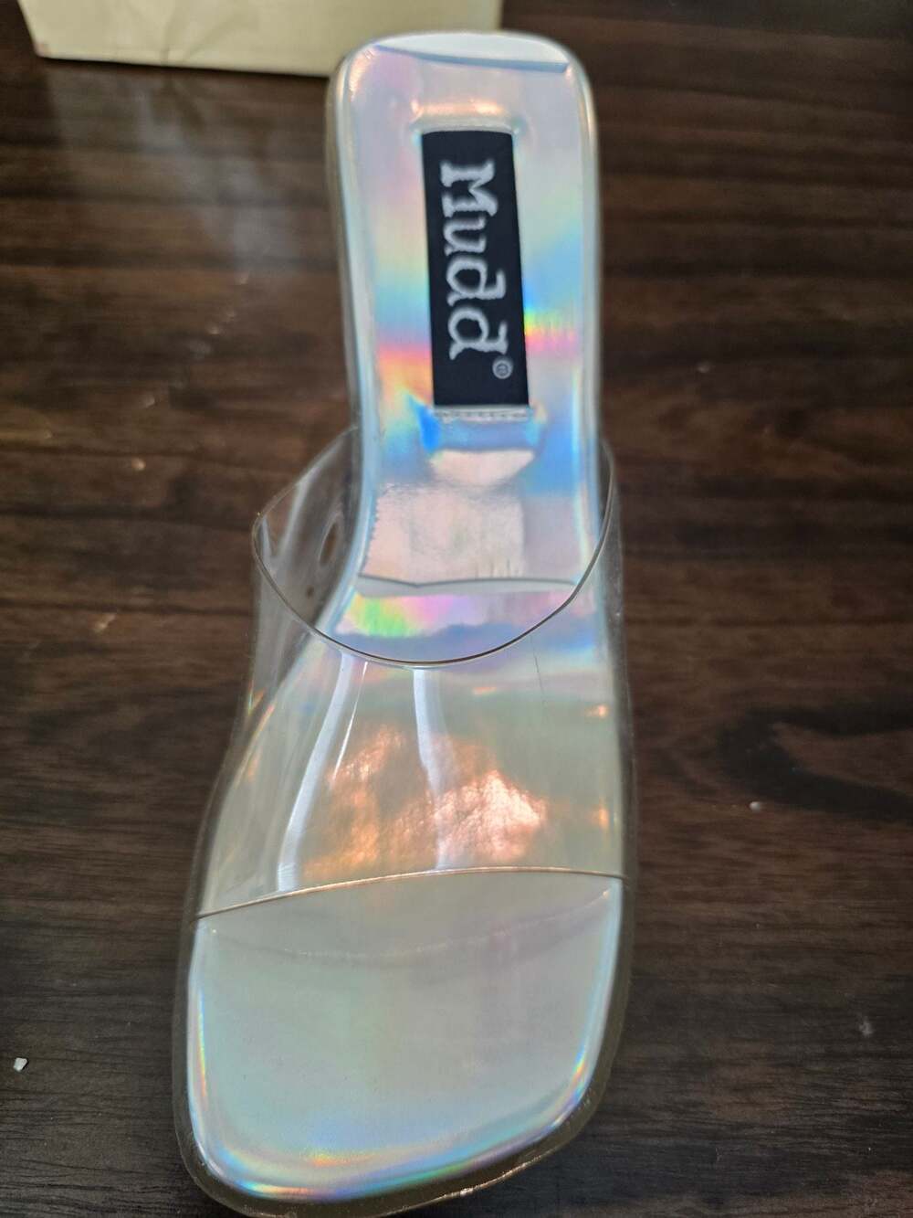 Vintage Mudd Iridescent Holographic Clear Strap Chunky Heel Mules Sandals Sz 9M - Picture 3 of 6